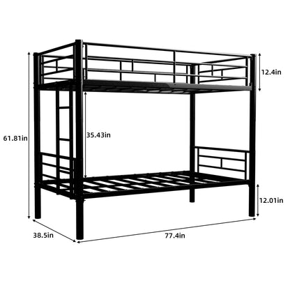 Metal Bunk Bed For Kids, Convertible Bedframe With Ladders &amp; Guardrail