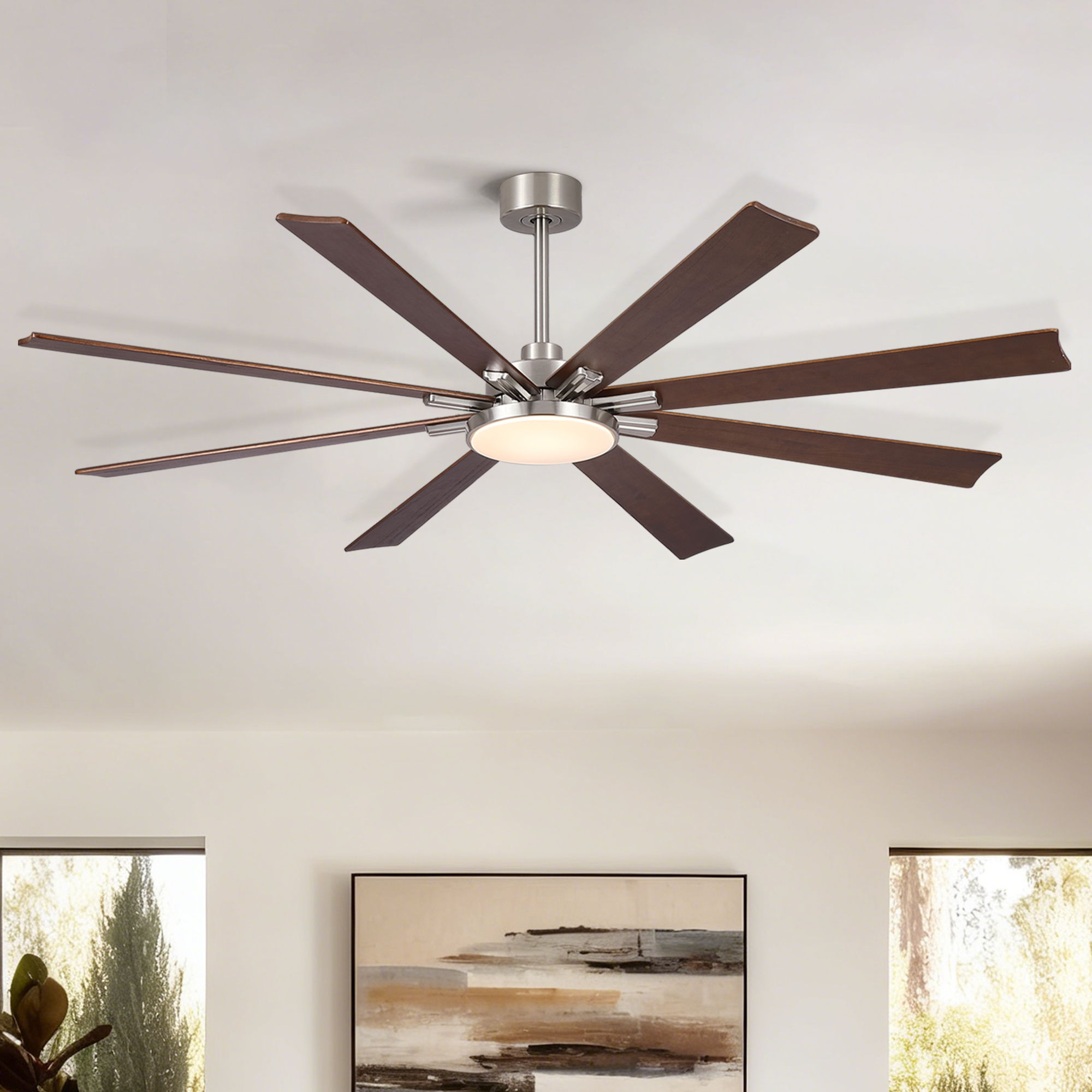 Large Ceiling Fan With Dimmable LED Light 8 Blades Remote Control, Reversible DC Motor