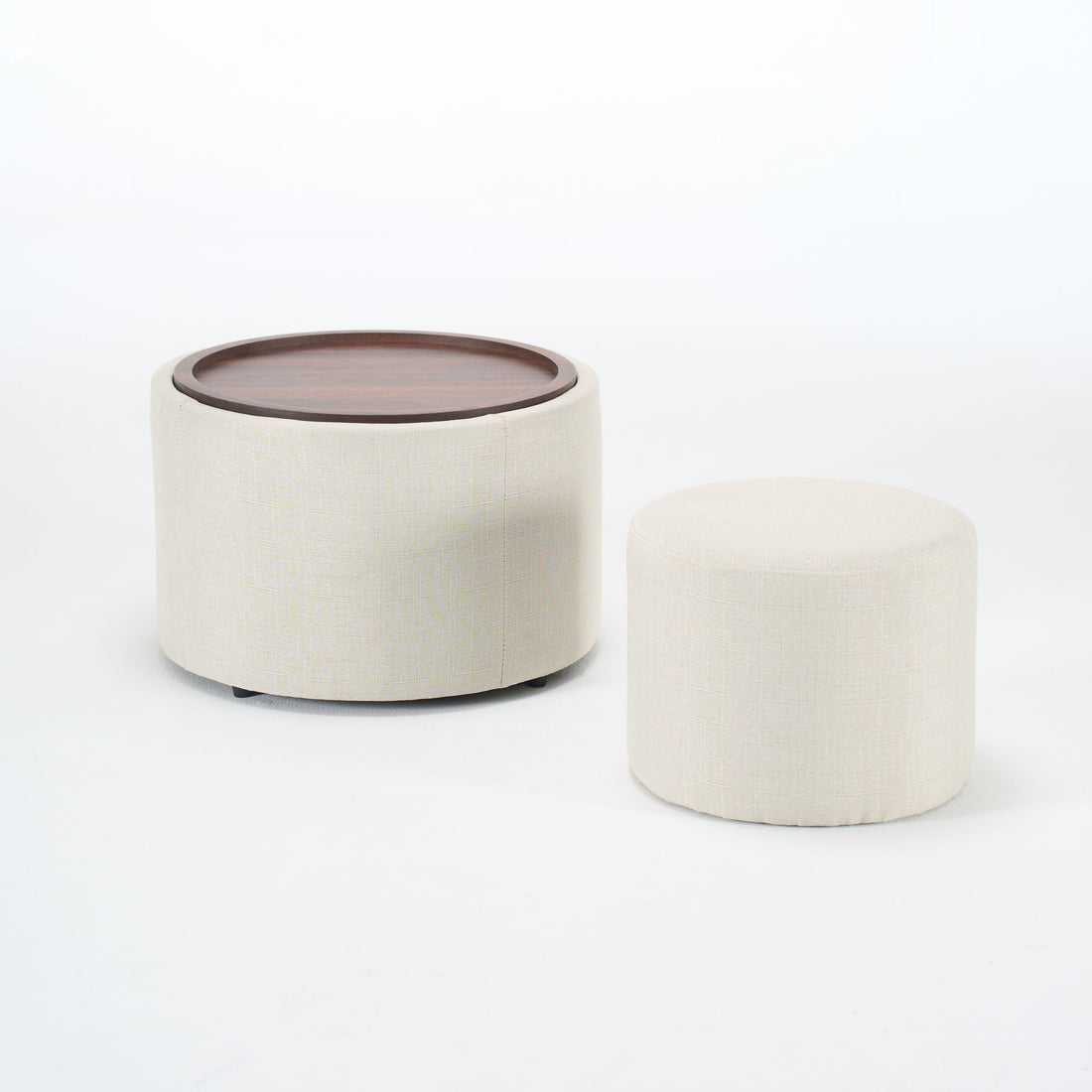 Nesting Ottomans, Round Coffee Table &amp; Bench With Tray (Set of 2)