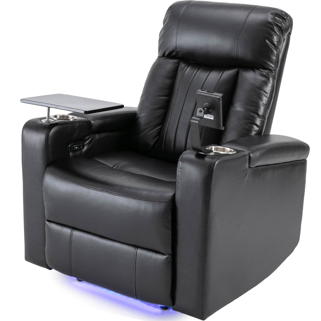 Premium Power Recliner &amp; Storage Arms, Cupholders, Swivel Tray Table And Cell Phone Stand - Black