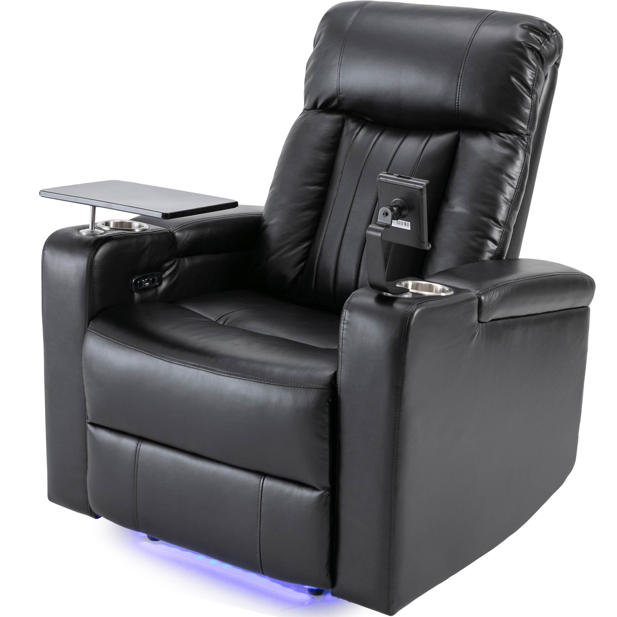 Premium Power Recliner &amp; Storage Arms, Cupholders, Swivel Tray Table And Cell Phone Stand - Black