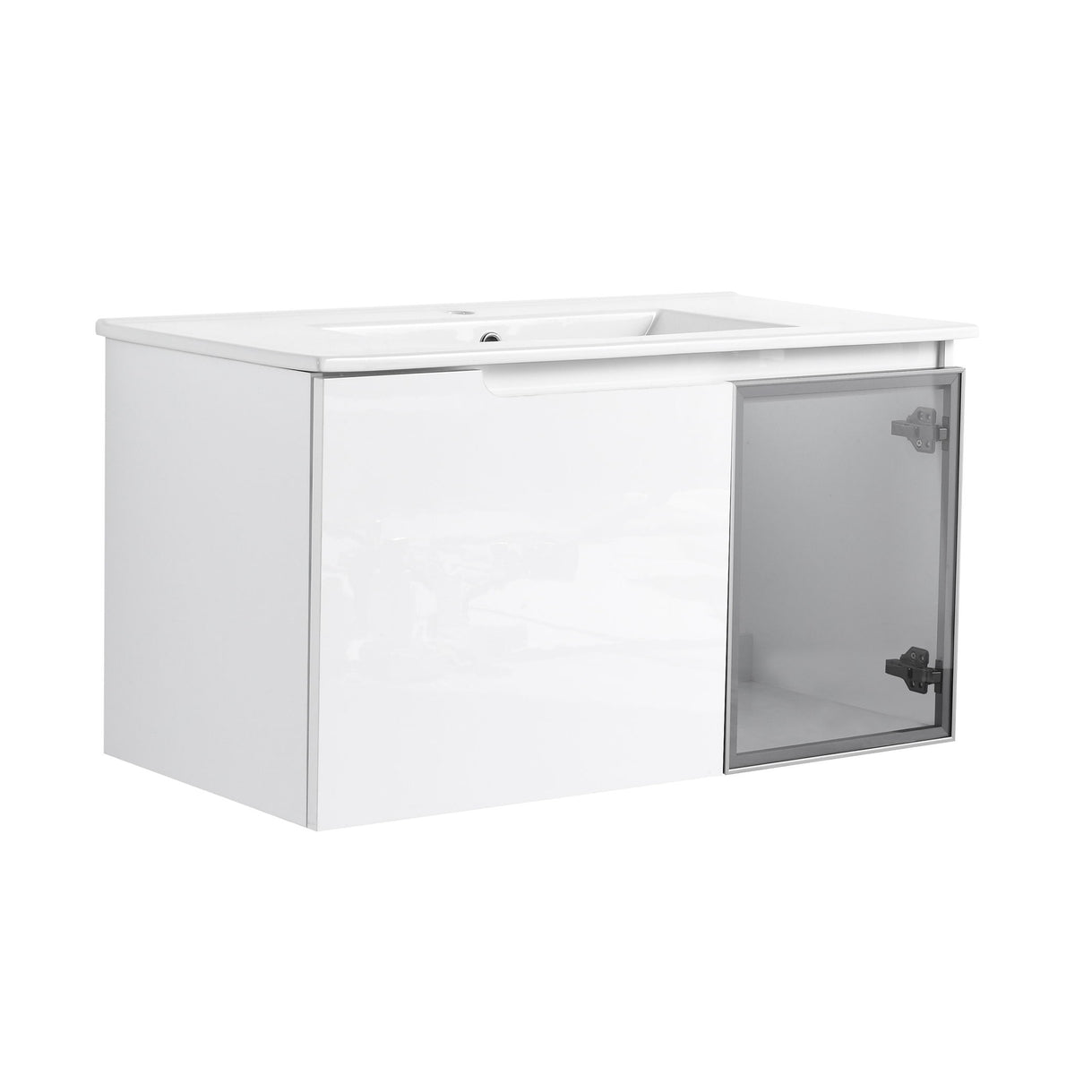 Wall Mounted Bathroom Vanity With Sink, 2 Soft Close Doors, Cabinet &amp; Half Door