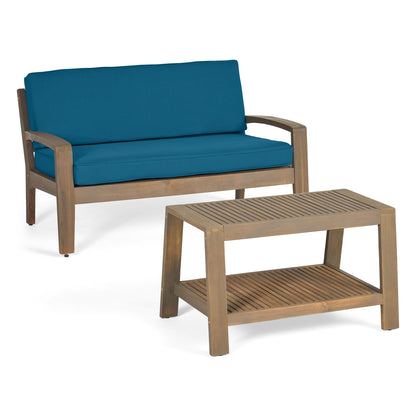2 Piece Outdoor Conversation Set (Loveseat &amp; Coffee Table With Water-Resistant Cushions)