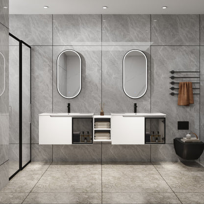 Wall Mounted Bathroom Vanity With Sink, Soft Close Doors, Cabinet &amp; Half Door
