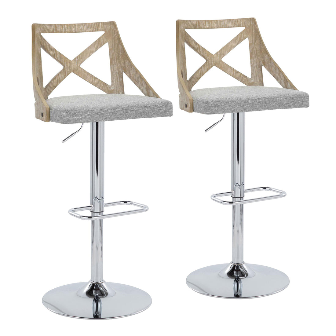 Charlotte - Farmhouse Adjustable Height Barstool &amp; Swivel Rounded Rectangle Footrest (Set of 2)