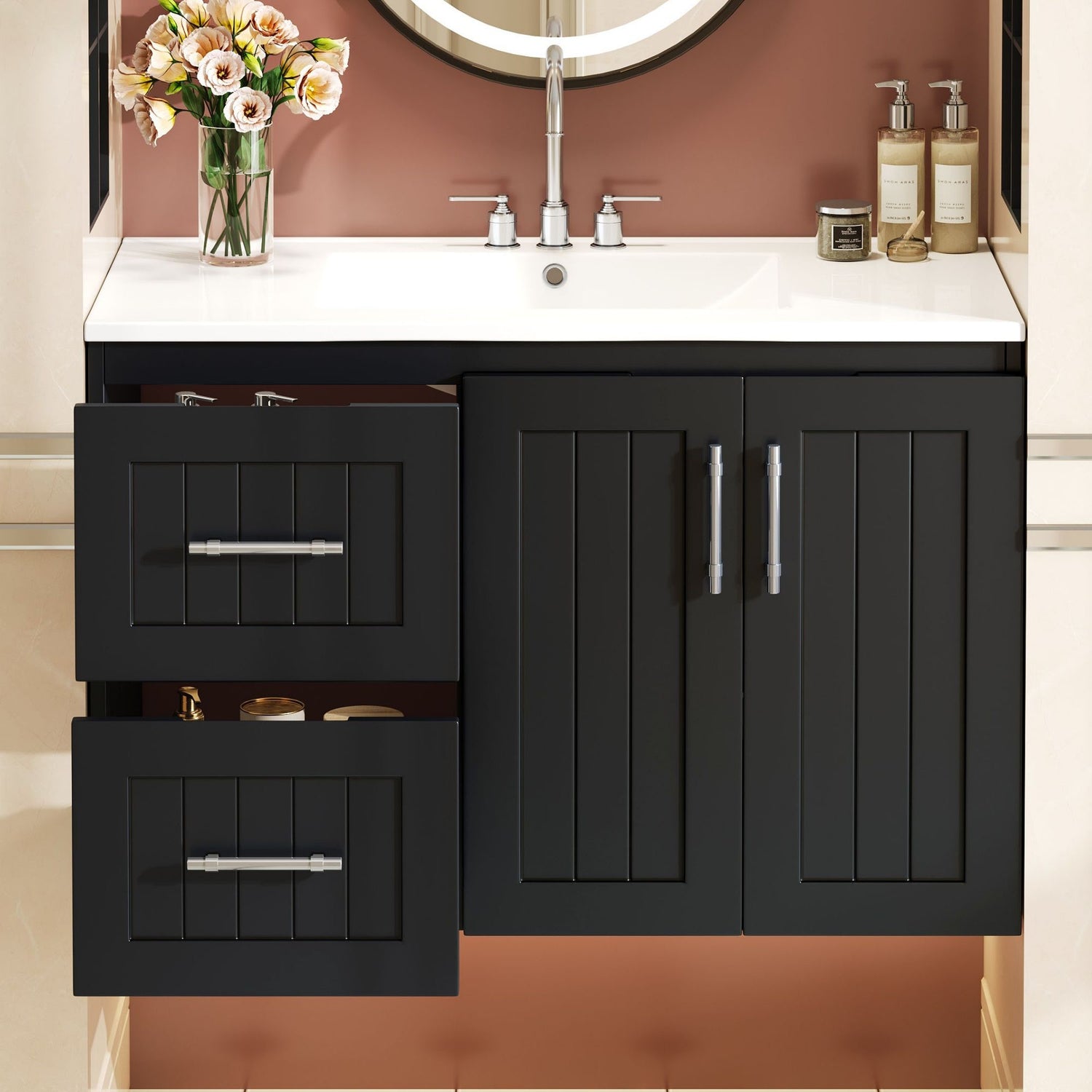 Wall Mounted Bathroom Vanity &amp; Sink, 2 Drawers