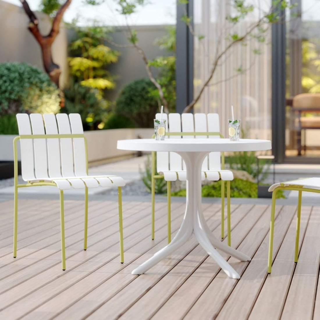 4 Piece Set Of Modern Color Block Designed Single Chairs With Round Table