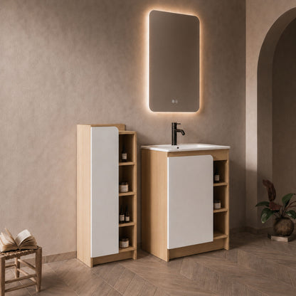 24" Bathroom Vanity With Sink &amp; Tall Bathroom Cabinet, Vanity Set With Thin Edge Sink &amp; Interchangeable Door Panels - Black / Light Oak / White
