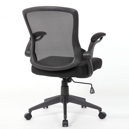 Office Chair &amp; Mid Back Design, Adjustable Height And Foldable Armrests - Black