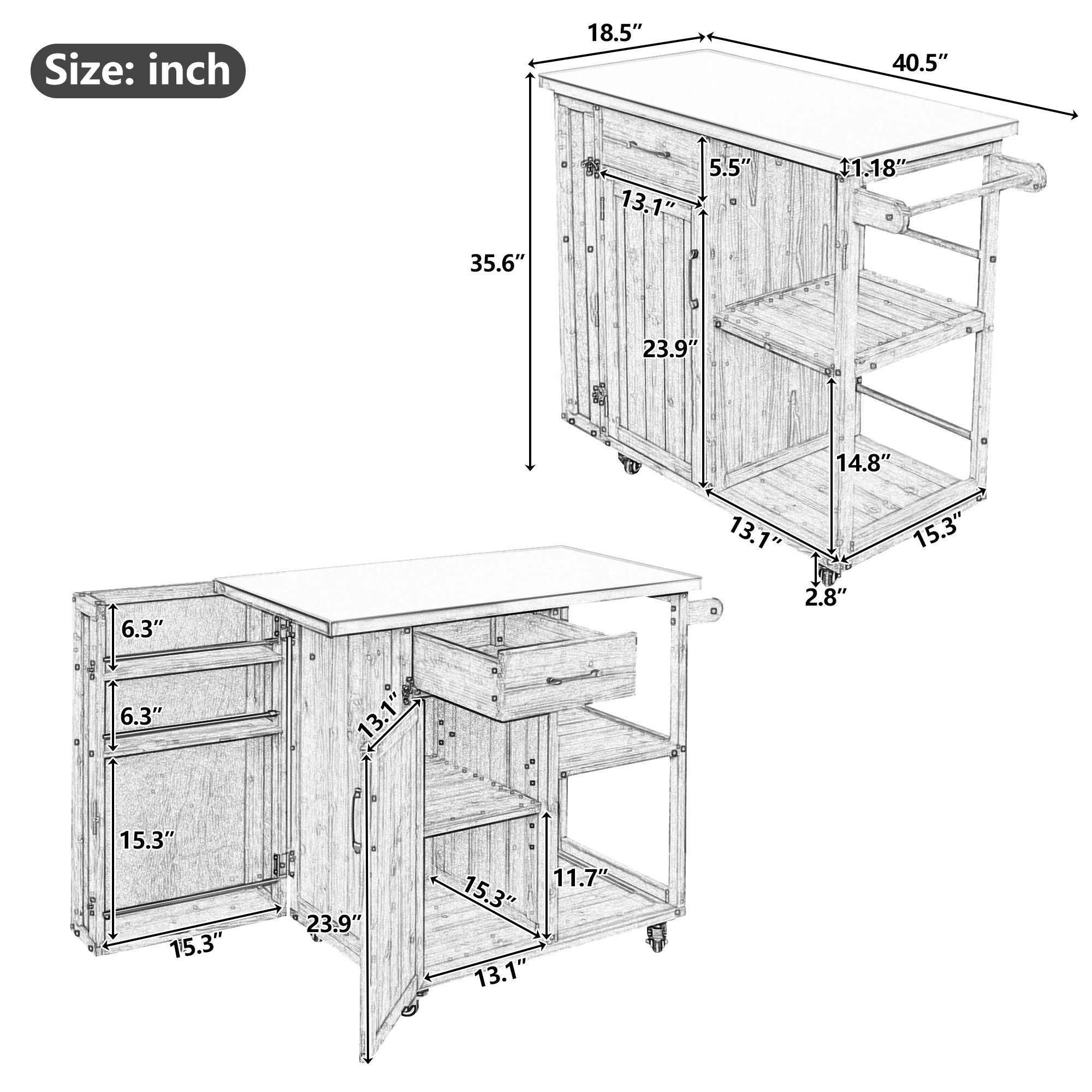 Outdoor Kitchen Island Prep Station With Lockable Wheels, Ample Storage, Towel &amp; Spice Racks
