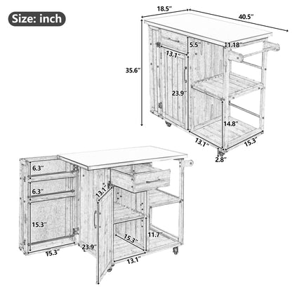 Outdoor Kitchen Island Prep Station With Lockable Wheels, Ample Storage, Towel &amp; Spice Racks