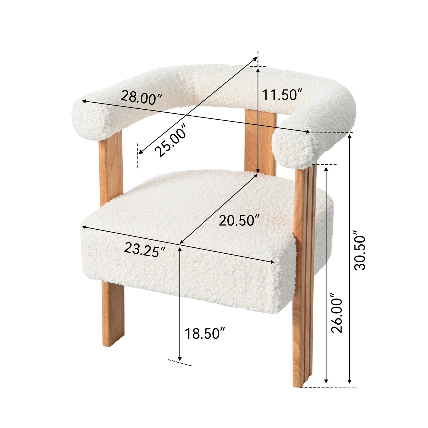 Mid-Century Modern Barrel Accent Chair, Upholstered Kitchen &amp; Dining Room Chairs With Arms, Teddy Velvet Boucle Accent Chairs Side Chairs For Kitchen Living Room Bedroom - White