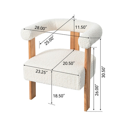 Mid-Century Modern Barrel Accent Chair, Upholstered Kitchen &amp; Dining Room Chairs With Arms, Teddy Velvet Boucle Accent Chairs Side Chairs For Kitchen Living Room Bedroom - White