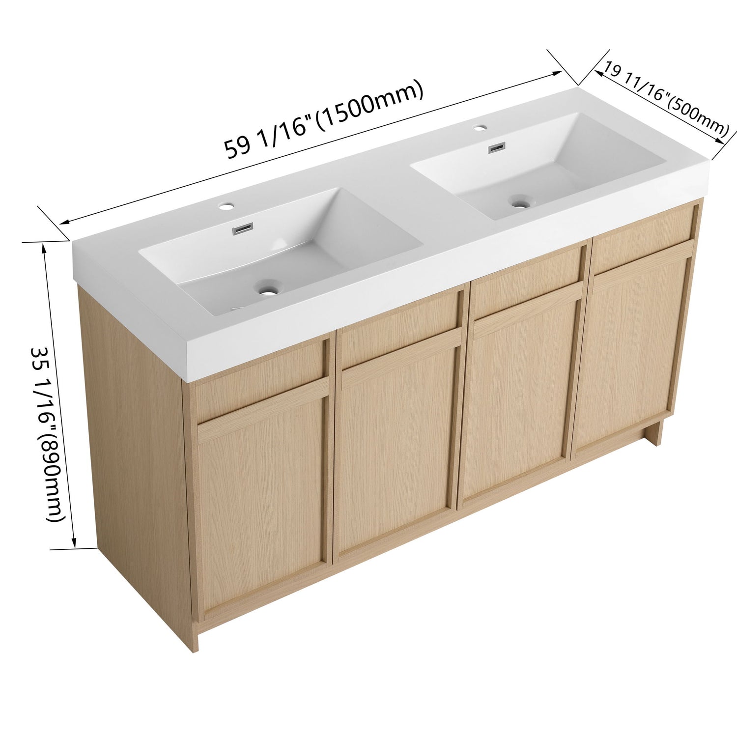 Freestanding Bathroom Vanity With Resin Sink &amp; Soft Close Cabinet Doors