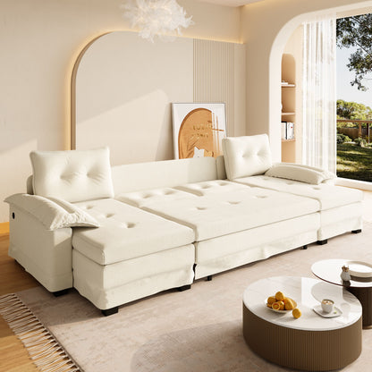 U-Shaped Sleeper Sofa With Pull Out Bed, Removable Armrests &amp; USB Ports For Living Room