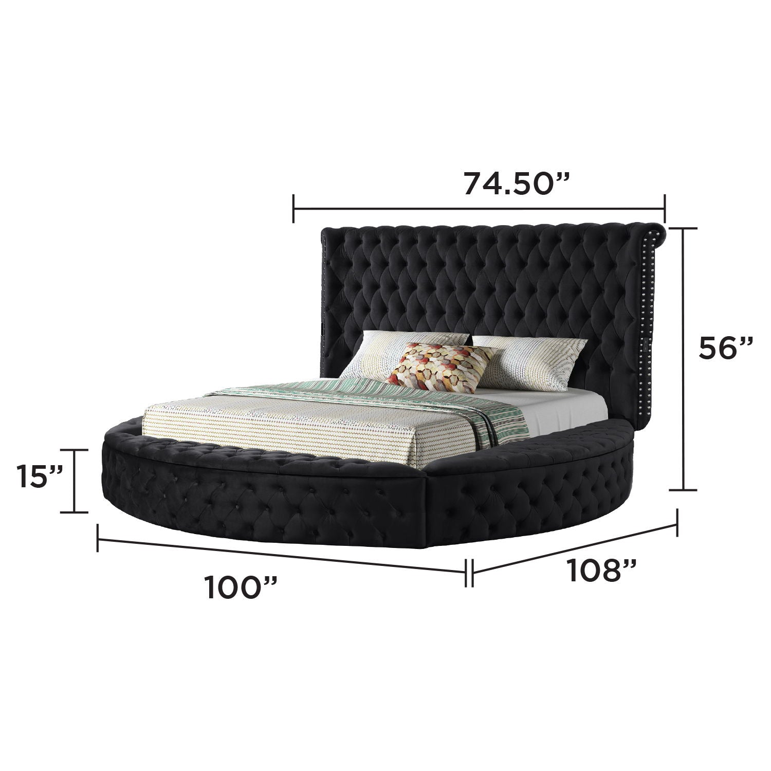 Hazel - Queen Size Tufted Storage Bed &amp; Bluetooth Speakers, USB Port - Black