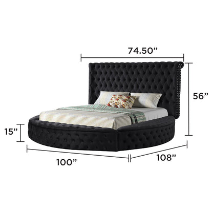 Hazel - Queen Size Tufted Storage Bed &amp; Bluetooth Speakers, USB Port - Black
