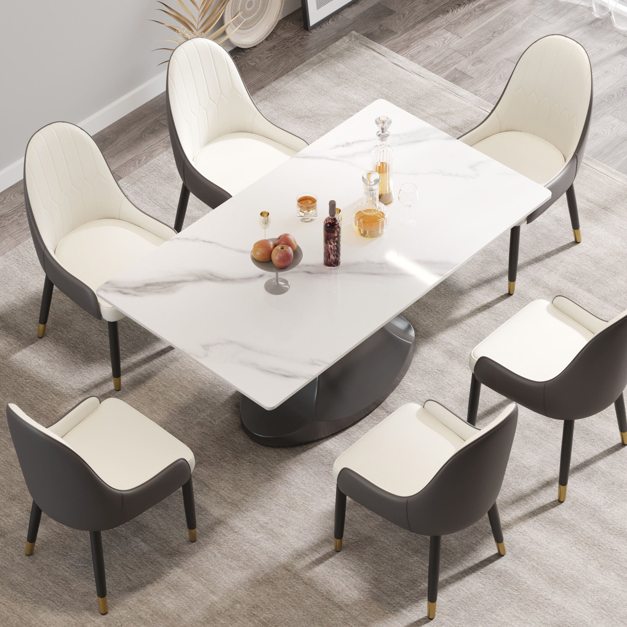 63&quot; Modern Artificial Stone Panel Stainless Steel Curved Legs, Can Accommodate 6-8 People - White / Gray