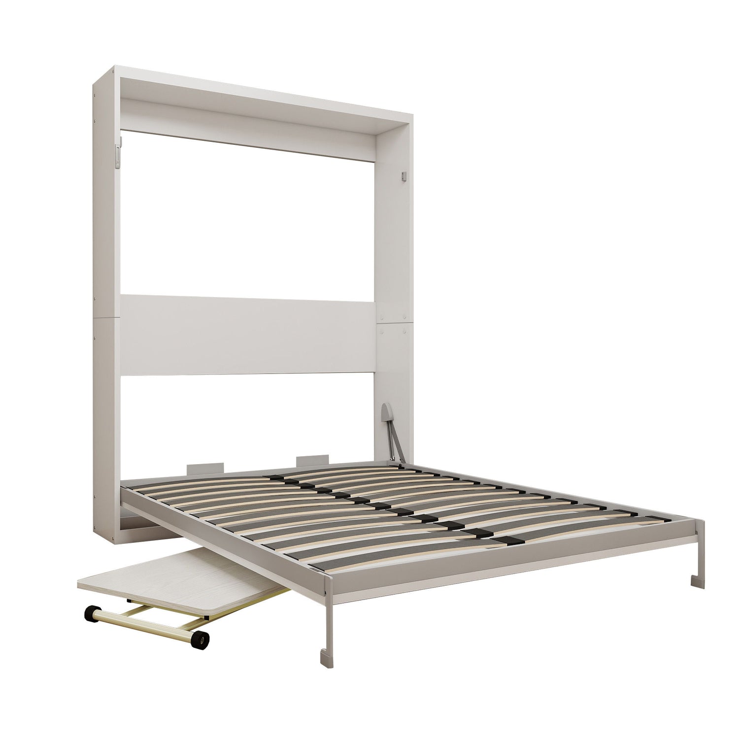 Queen Size Wall Mounted Murphy Bed With Manual Height Adjustable Desk, Cabinet &amp; Frame &amp; Computer Desk - White