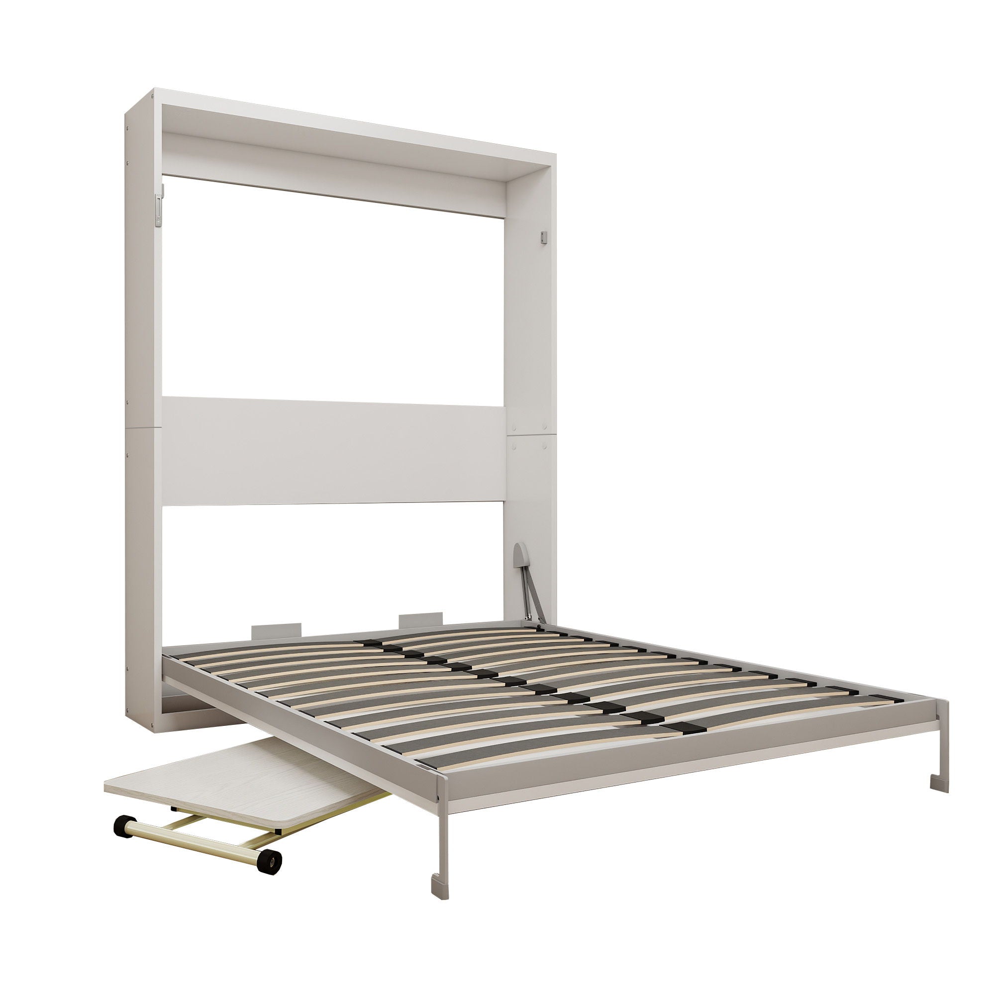 Queen Size Wall Mounted Murphy Bed With Manual Height Adjustable Desk, Cabinet &amp; Frame &amp; Computer Desk - White