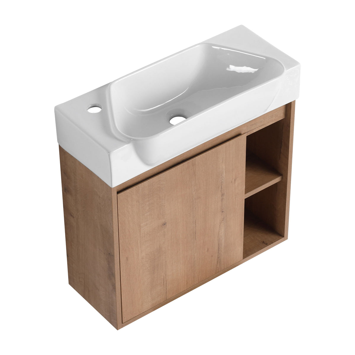 24" Wall Mounted Bathroom Vanity &amp; Sink &amp; Soft Close Door - Imitative Oak / White
