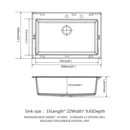 Quartz Kitchen Sink, Granite Composite, Drop In Sink With Durable Design