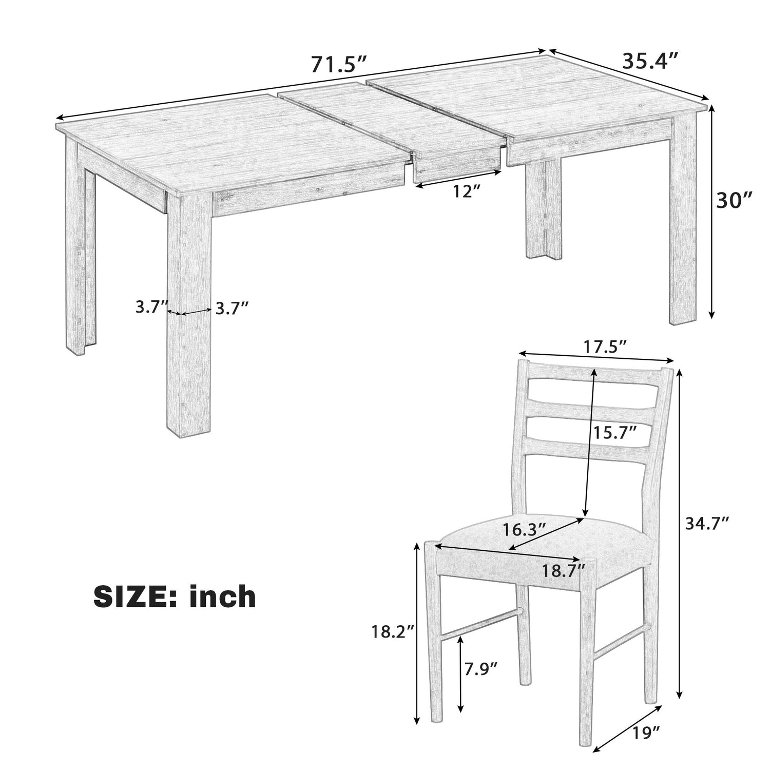 7 Piece Dining Set With Extendable Table, 2 Drawers &amp; 6 Upholstered Chairs