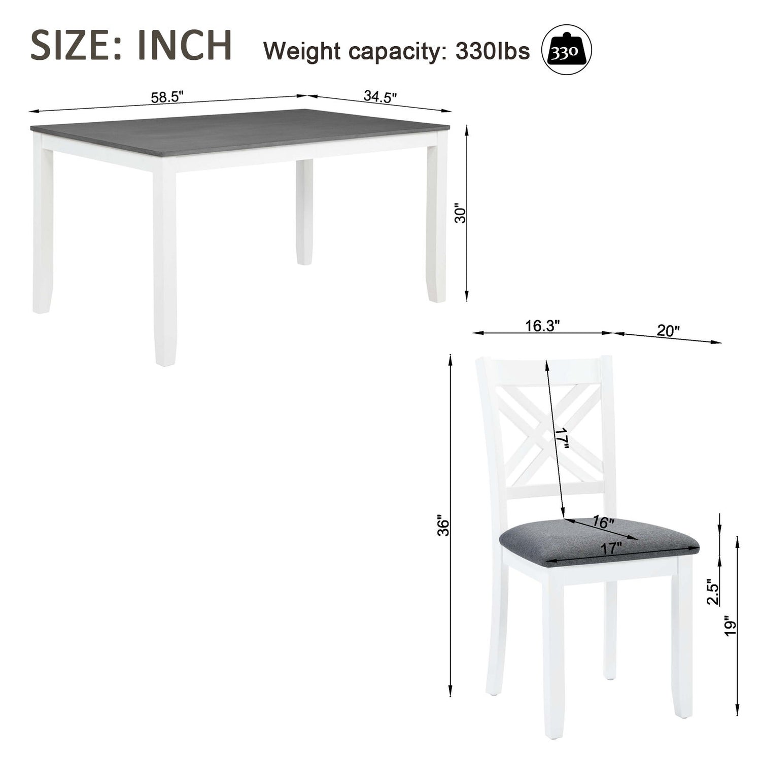 Kitchen Dining Set, Rectangular Dining Table &amp; Upholstered Chairs