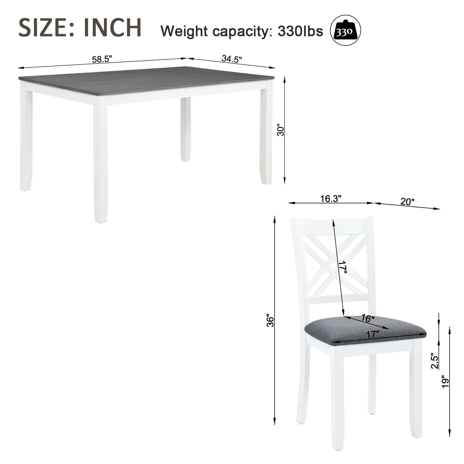 Kitchen Dining Set, Rectangular Dining Table &amp; Upholstered Chairs