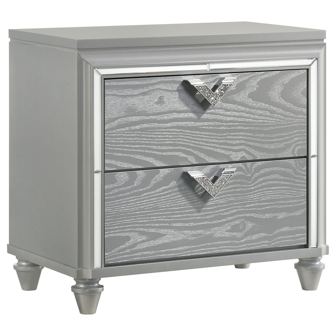 Delacroix - 2 Drawer Nightstand With Felt Lined Top Drawer - Silver
