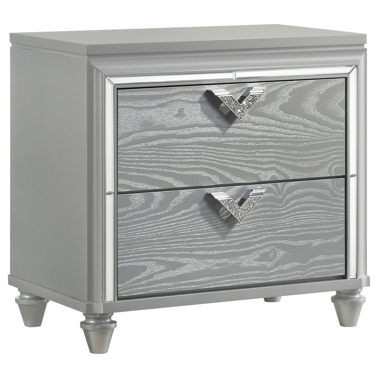 Delacroix - 2 Drawer Nightstand With Felt Lined Top Drawer - Silver