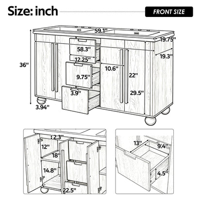 Double Sink Bathroom Vanity With Sinks, Soft Close Doors &amp; 3 Drawers - Wood