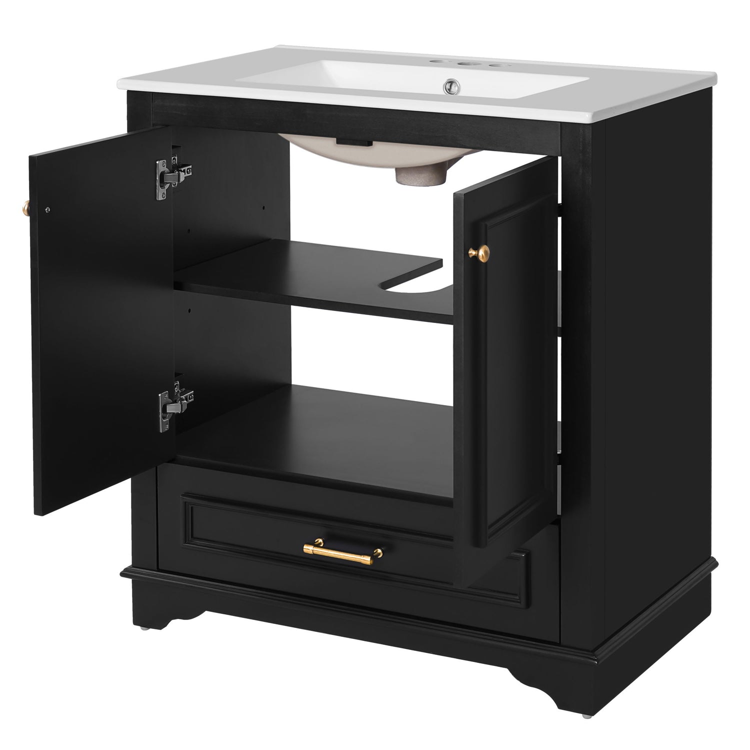 Bathroom Vanity With Sink, Cabinet &amp; 2 Soft Closing Doors &amp; Adjustable Shelf