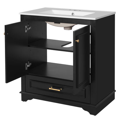 Bathroom Vanity With Sink, Cabinet &amp; 2 Soft Closing Doors &amp; Adjustable Shelf