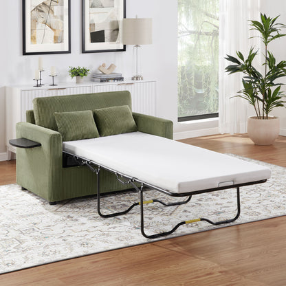 Sleeper Sofa With Foldable Mattress, USB Ports, Side Table &amp; Storage Pocket