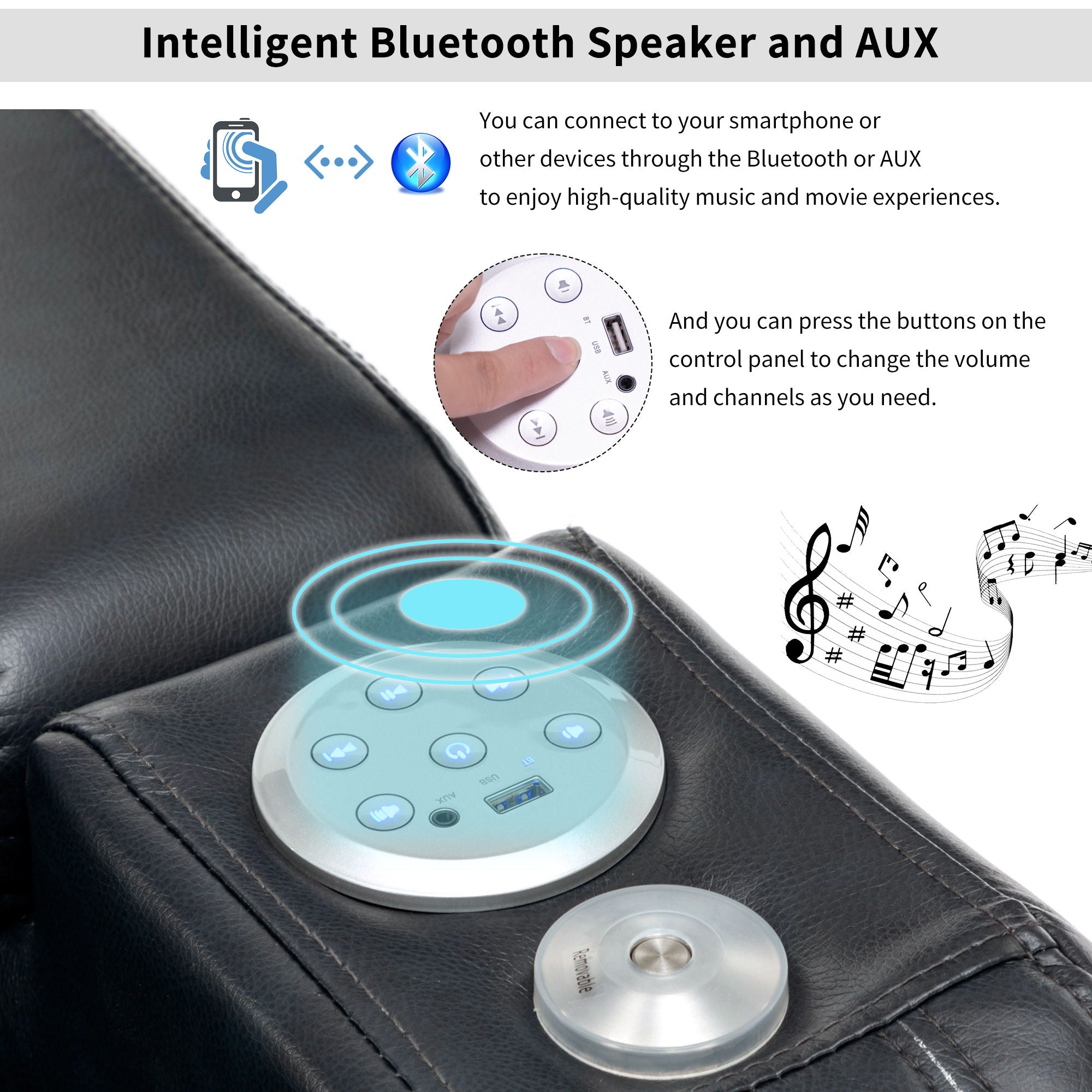 Power Recliner Theater Chair With Cooling Cup Holder, Bluetooth Speaker, LED Lights, USB Ports