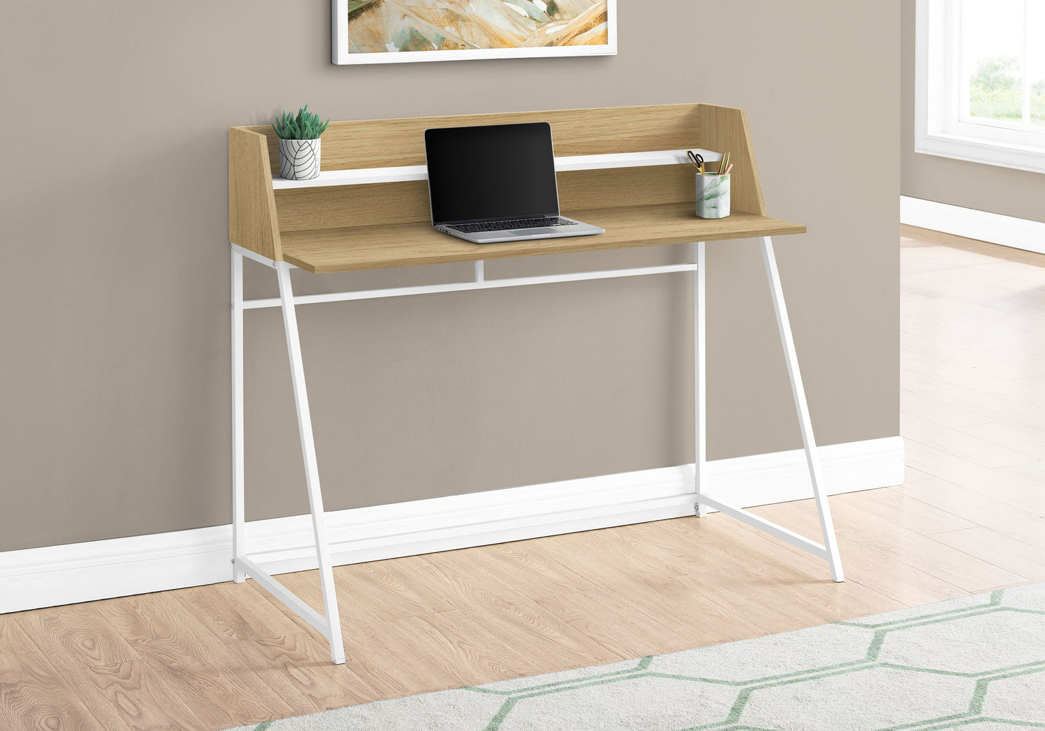 Computer Desk For Home Office, Laptop, Storage Shelves, Marble Look Contemporary &amp; Modern
