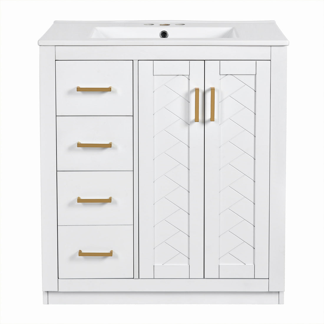 Ceramic Sink Combo, Freestanding Vanity Set With 3 Drawers &amp; Soft Closing Doors