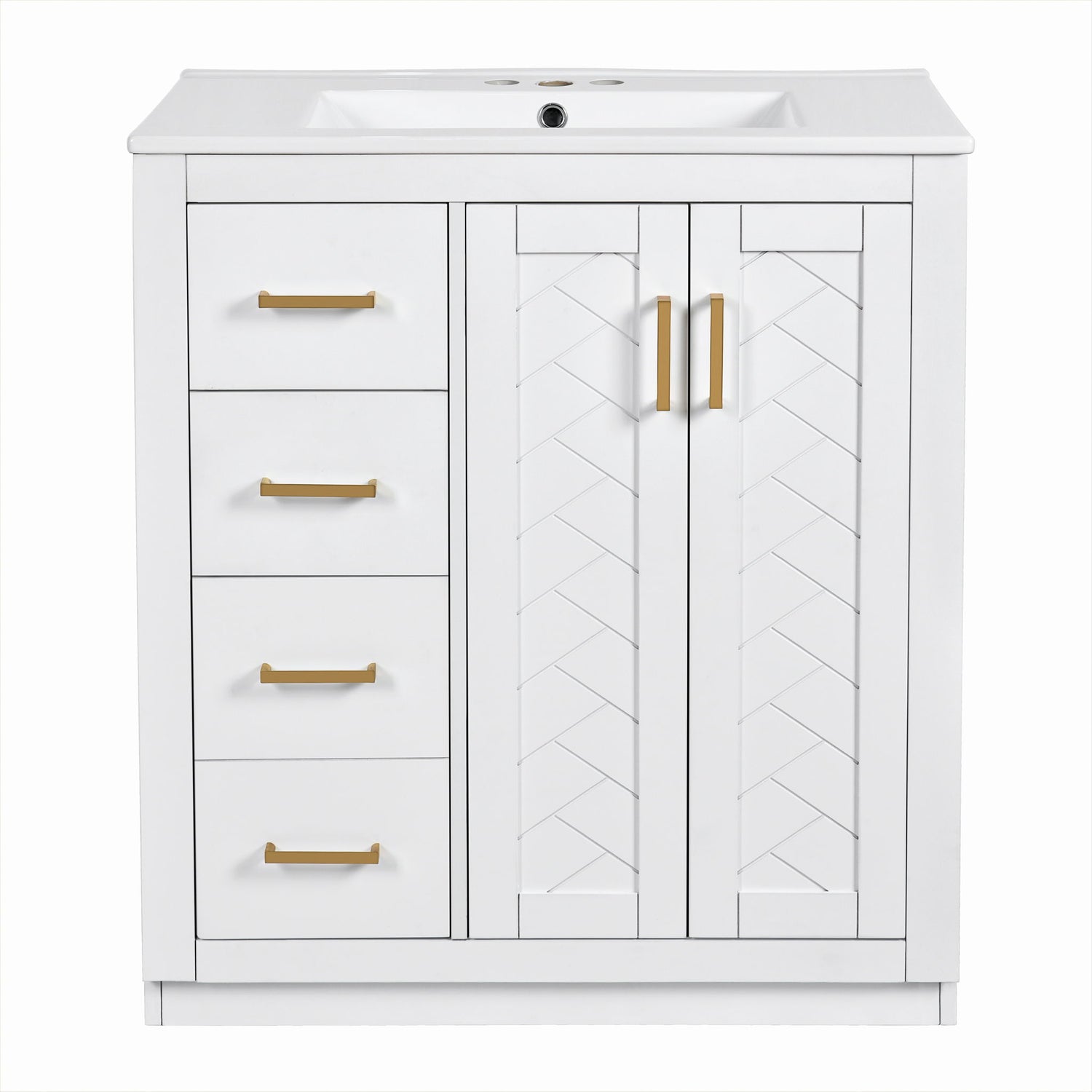 Ceramic Sink Combo, Freestanding Vanity Set With 3 Drawers &amp; Soft Closing Doors