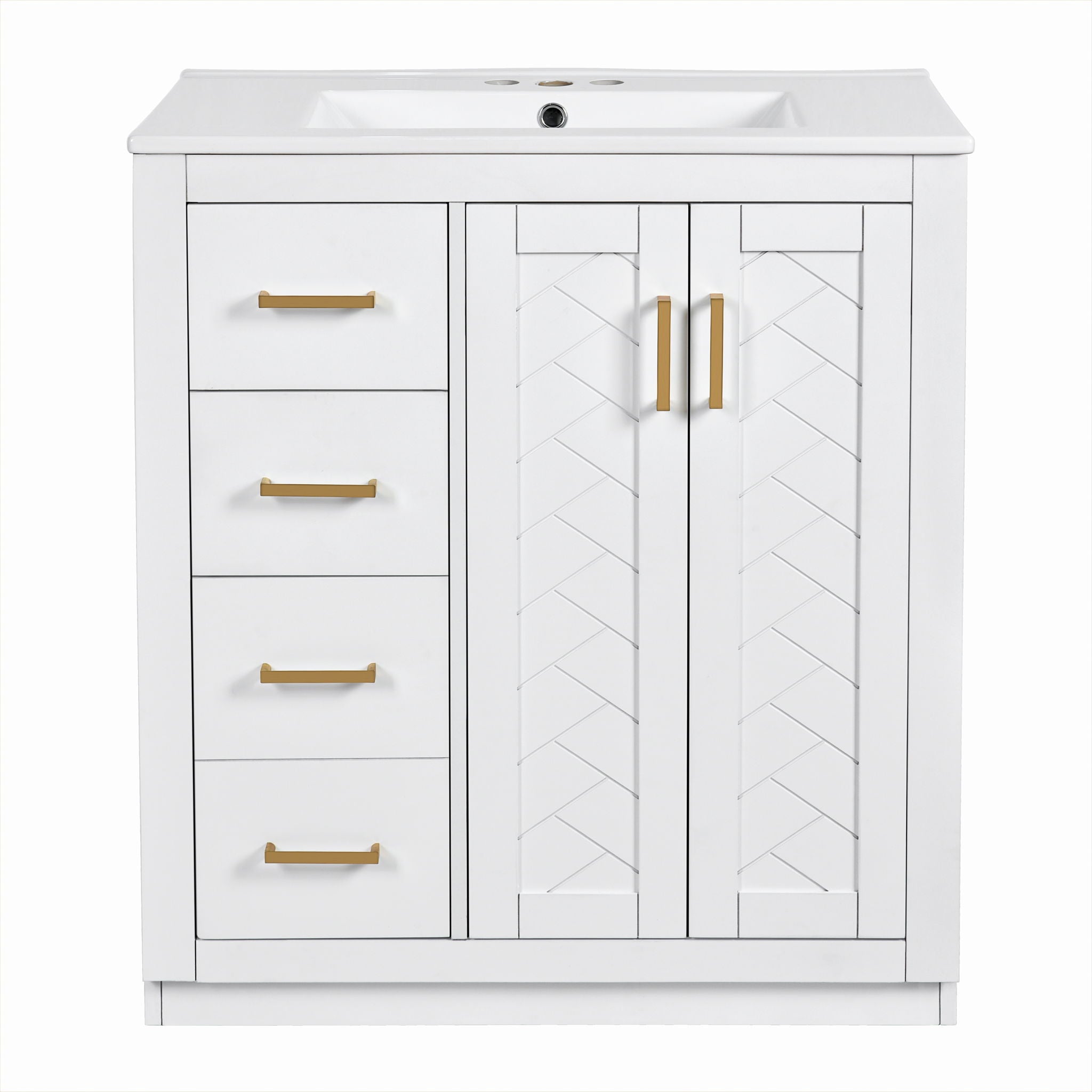 Ceramic Sink Combo, Freestanding Vanity Set With 3 Drawers &amp; Soft Closing Doors