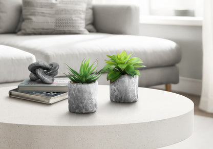 6&quot; Tall, Artificial Plant, Succulent, Indoor, Faux, Fake, Table, Greenery, Potted, Decorative (Set of 2) - Green / Gray