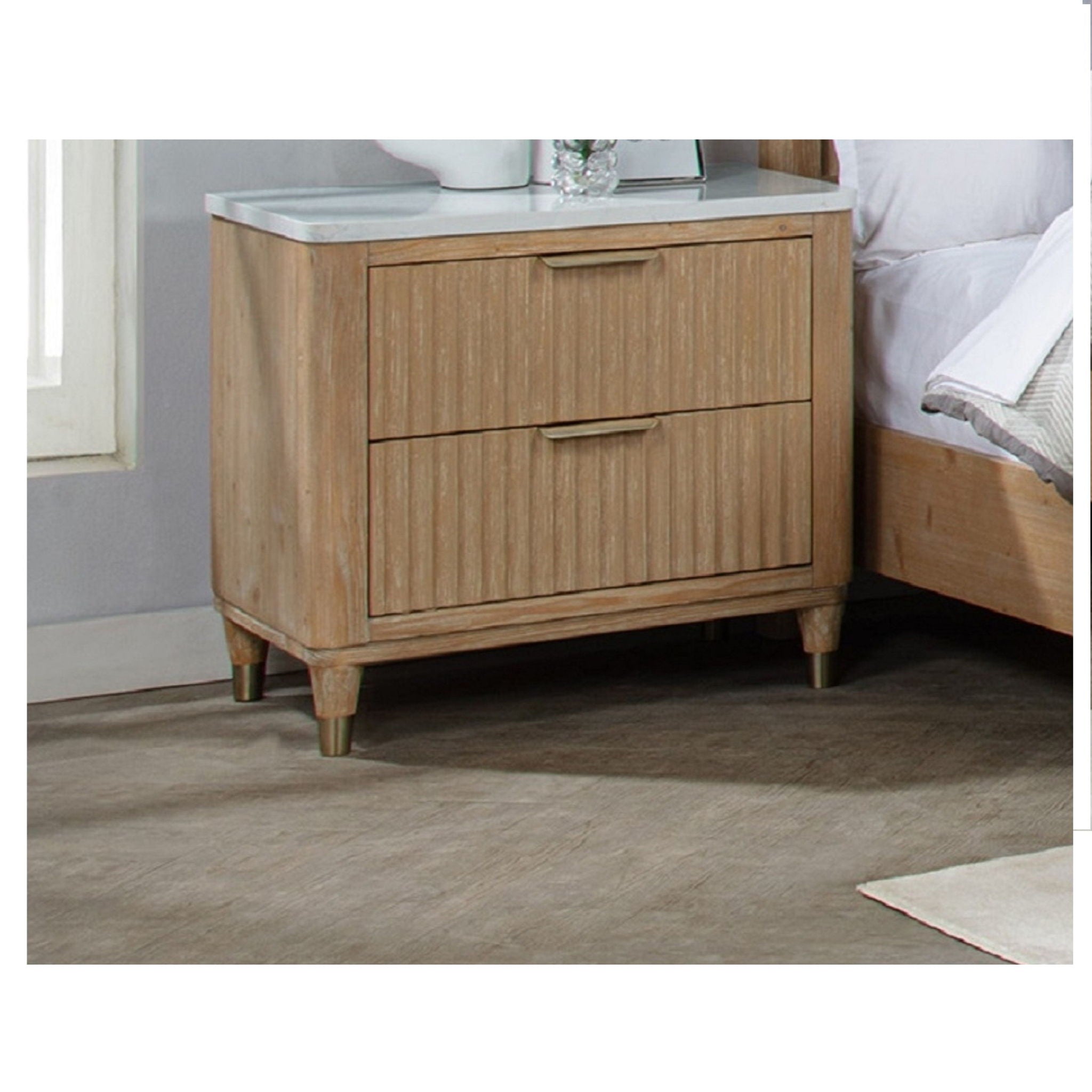 Nightstand With Accented Hardware - Natural Wood