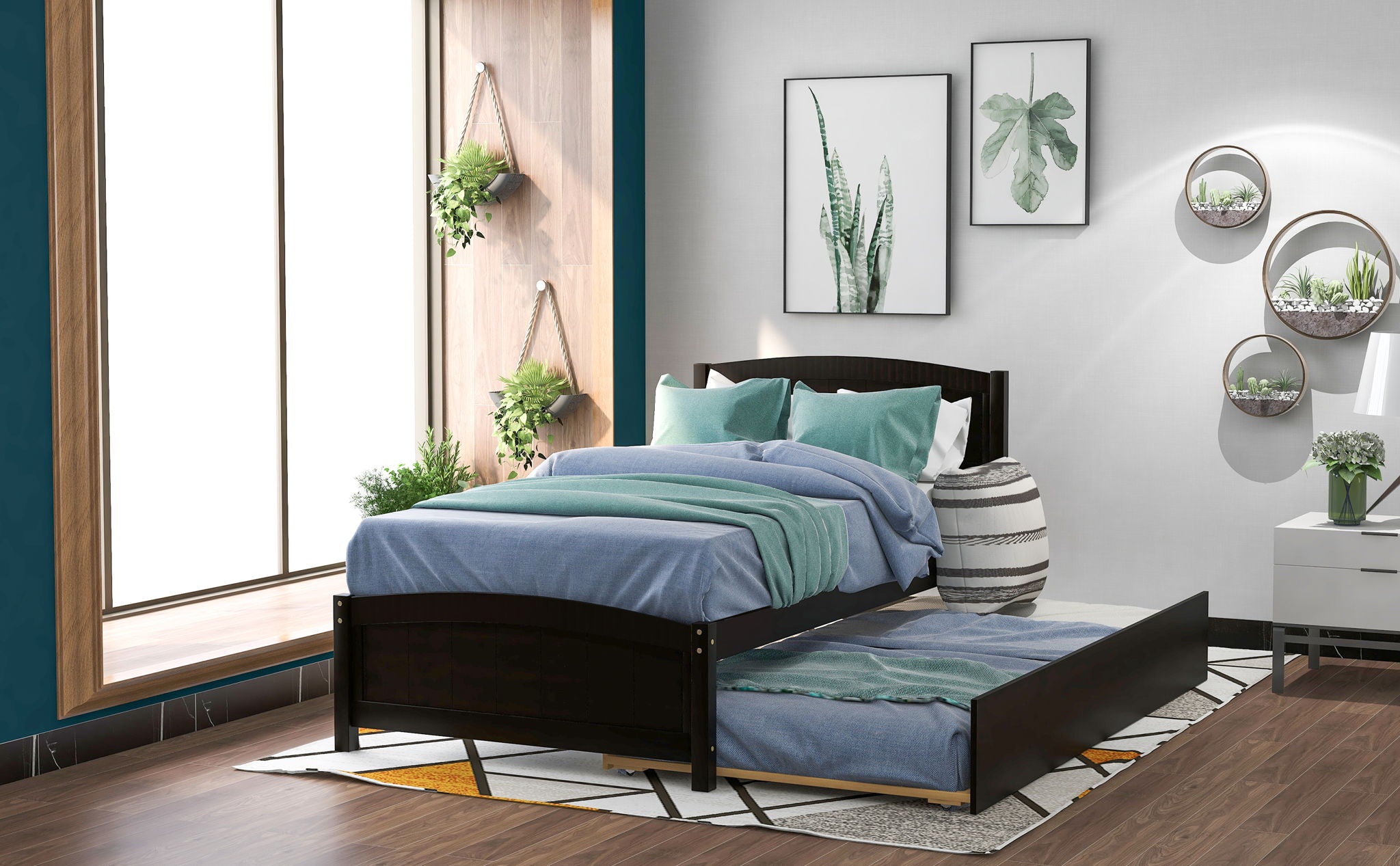 Platform Bed &amp; Headboard, Footboard And Wood Slat Support