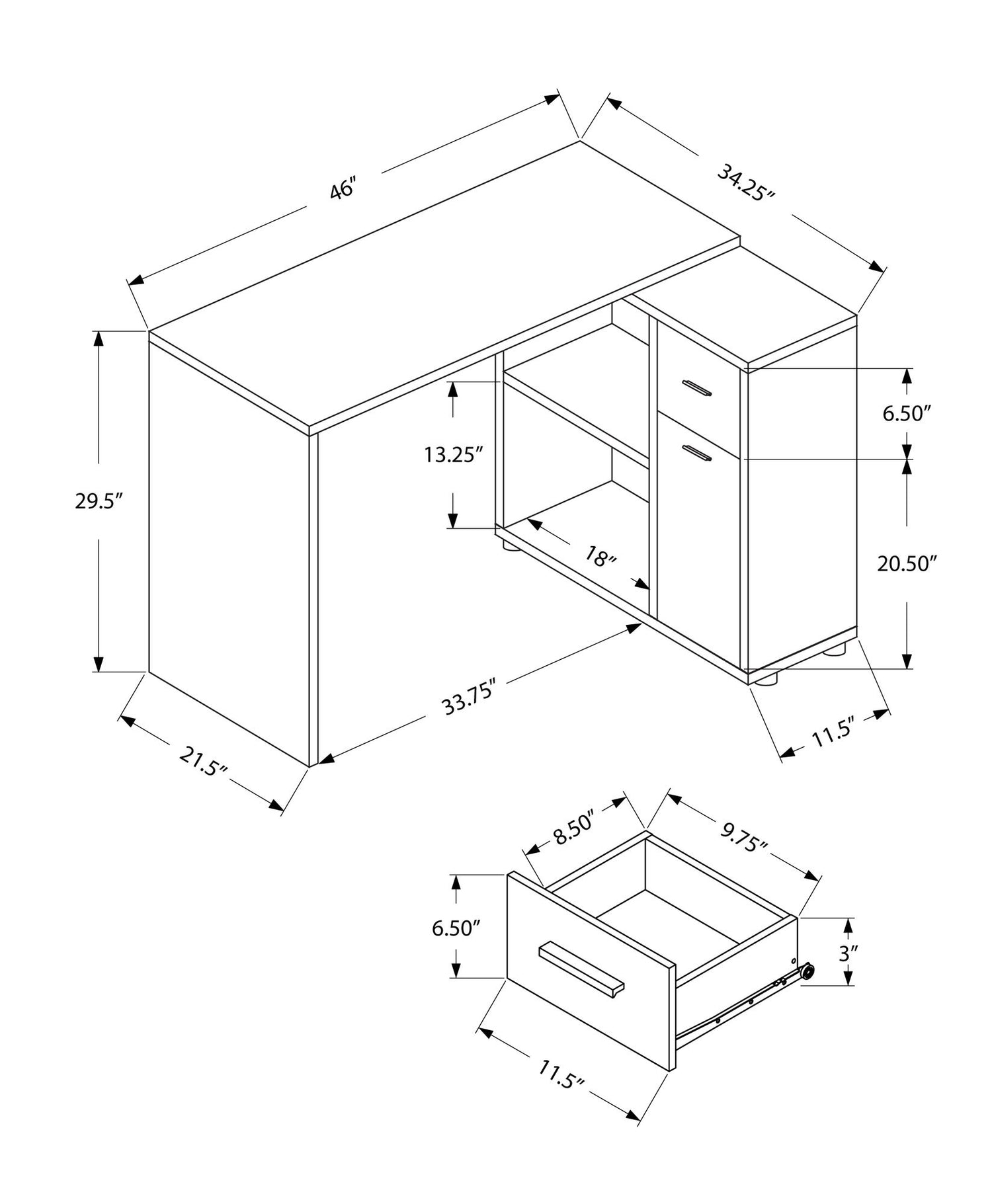 Computer Desk, Home Office, Corner, Storage Drawers, L Shape, Contemporary &amp; Modern