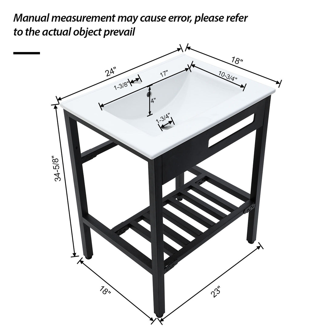 Console Sink With Legs, 24&quot; X 18&quot;, Durable Porcela With Frame - White / Black