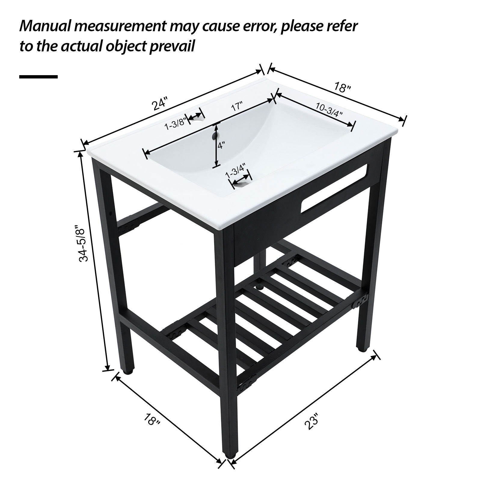 Console Sink With Legs, 24&quot; X 18&quot;, Durable Porcela With Frame - White / Black
