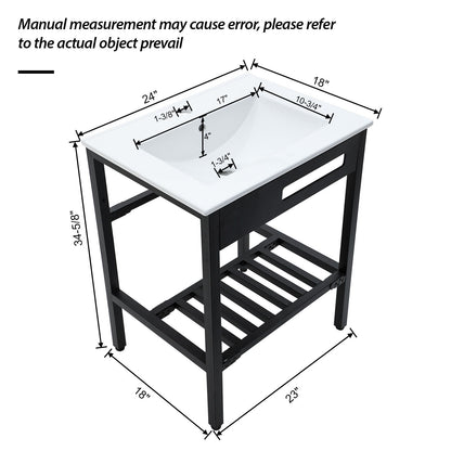 Console Sink With Legs, 24&quot; X 18&quot;, Durable Porcela With Frame - White / Black