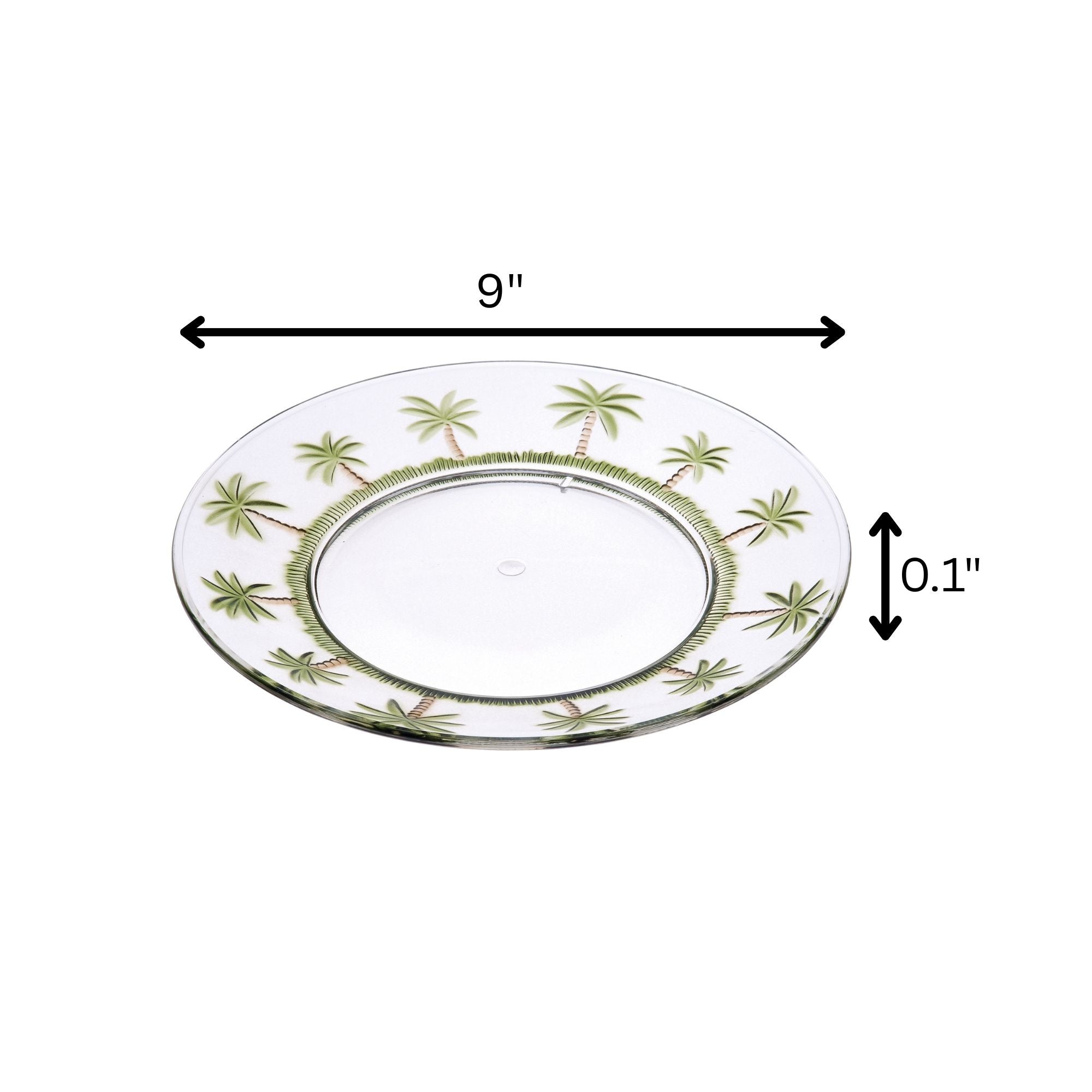 Palm Tree Design 9&quot; Acrylic Dinner Plates (Set of 4) Crystal Clear Reusable Unbreakable Kitchen Plates Bpa Free Dishwasher Safe - Clear