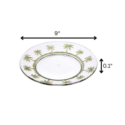 Palm Tree Design 9&quot; Acrylic Dinner Plates (Set of 4) Crystal Clear Reusable Unbreakable Kitchen Plates Bpa Free Dishwasher Safe - Clear