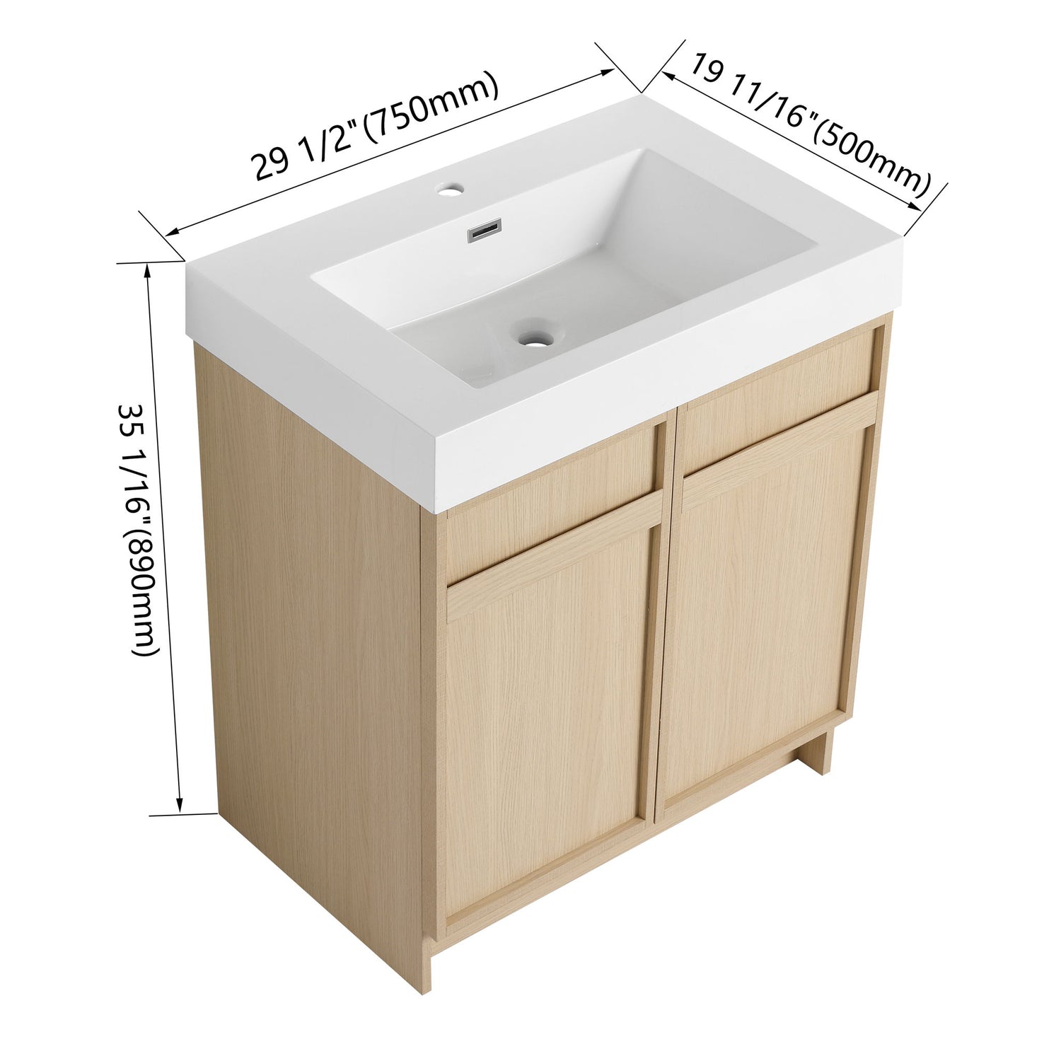 Freestanding Bathroom Vanity With Resin Sink &amp; Soft Close Cabinet Doors